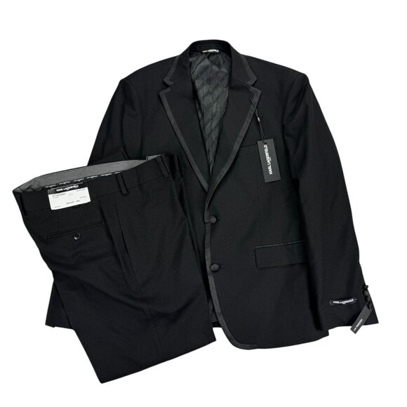 Karl Lagerfeld Men's Acton 2-Piece Tuxedo Modern Fit Suit Black B4HP $495 - Picture 1 of 5
